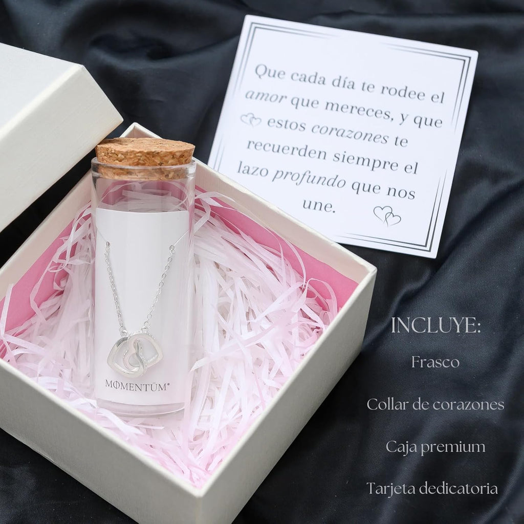Collar Mujer Plata (Bañada) – Corazones – Regalo Con Caja Y Dedicatoria Premium – Ajustable Y Elegante – Ideal Cumpleaños, Navidad, San Valentín