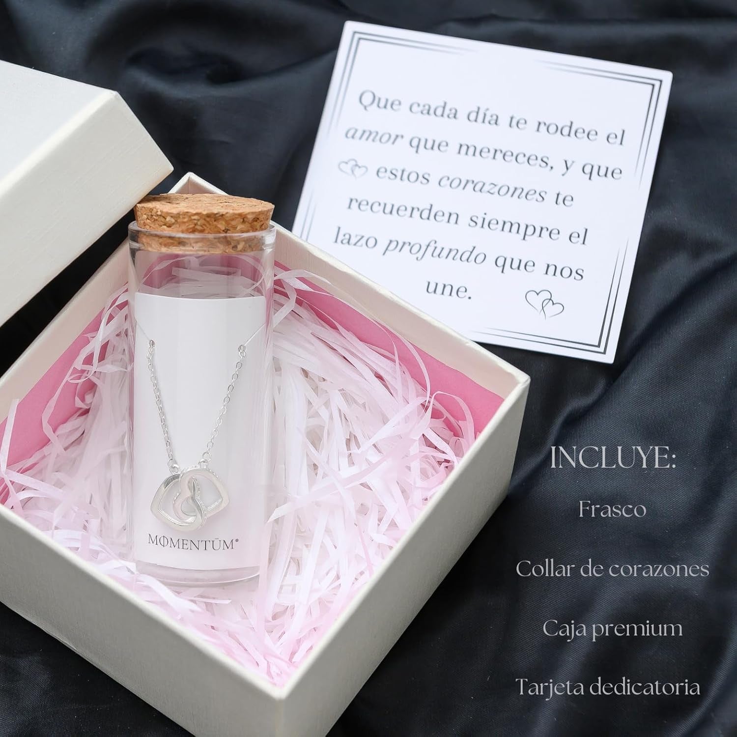 Collar Mujer Plata (Bañada) – Corazones – Regalo Con Caja Y Dedicatoria Premium – Ajustable Y Elegante – Ideal Cumpleaños, Navidad, San Valentín