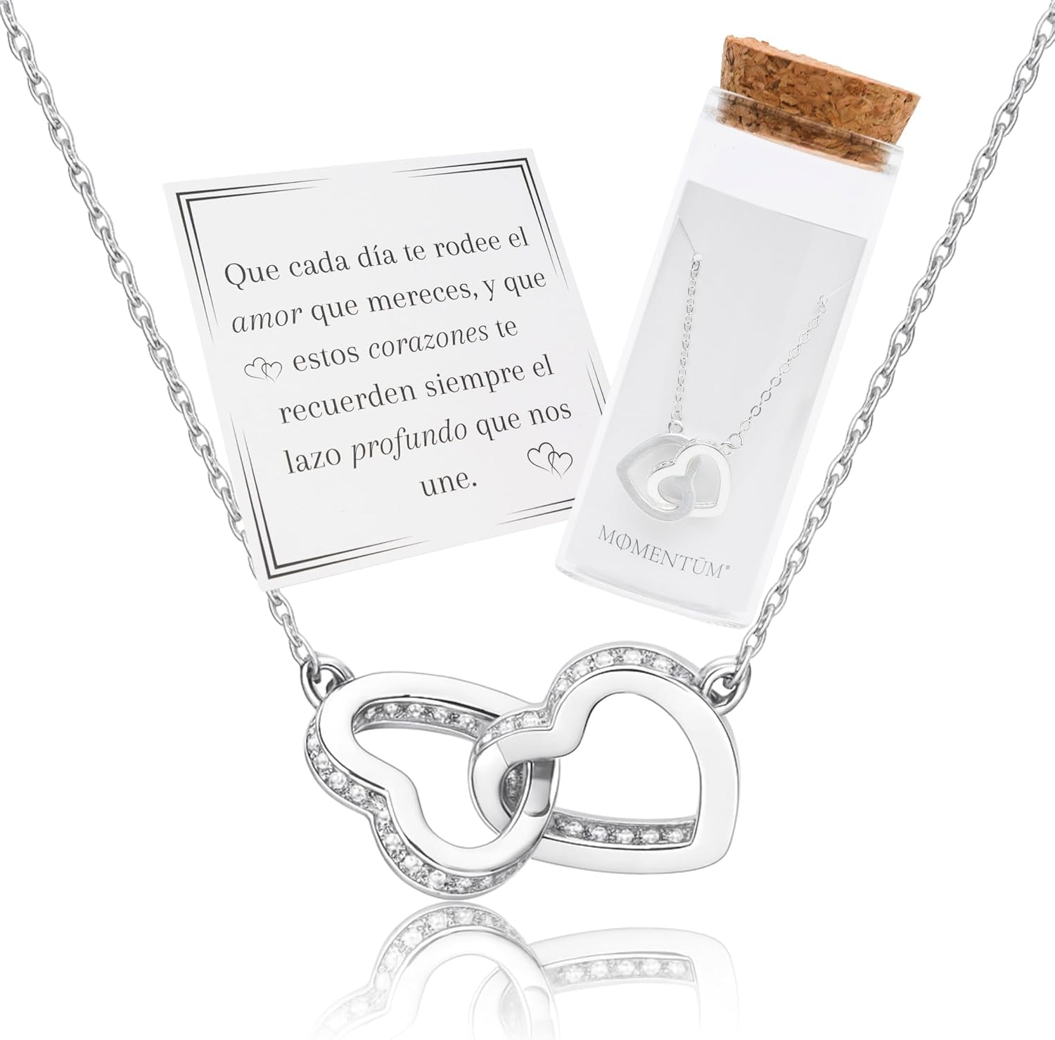 Collar Mujer Plata (Bañada) – Corazones – Regalo Con Caja Y Dedicatoria Premium – Ajustable Y Elegante – Ideal Cumpleaños, Navidad, San Valentín