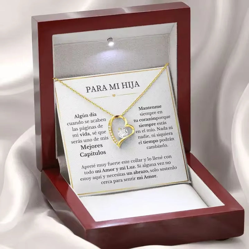 Para Mi Hija Collar De Amor Eterno to My Daughter Gift Chain Necklace Birthday Women Girl Love Heart Pendant Necklaces