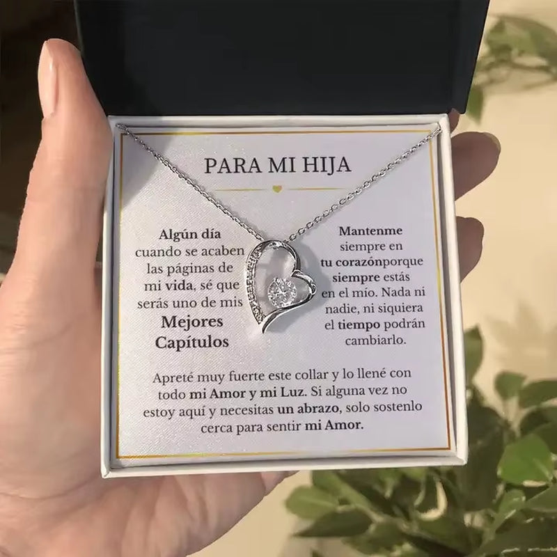 Para Mi Hija Collar De Amor Eterno to My Daughter Gift Chain Necklace Birthday Women Girl Love Heart Pendant Necklaces