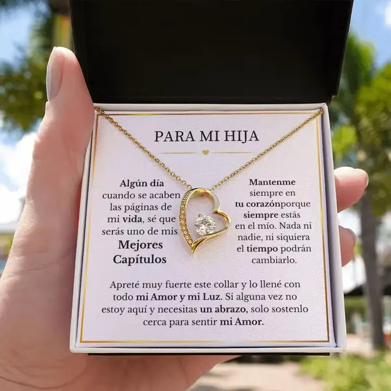 Para Mi Hija Collar De Amor Eterno to My Daughter Gift Chain Necklace Birthday Women Girl Love Heart Pendant Necklaces