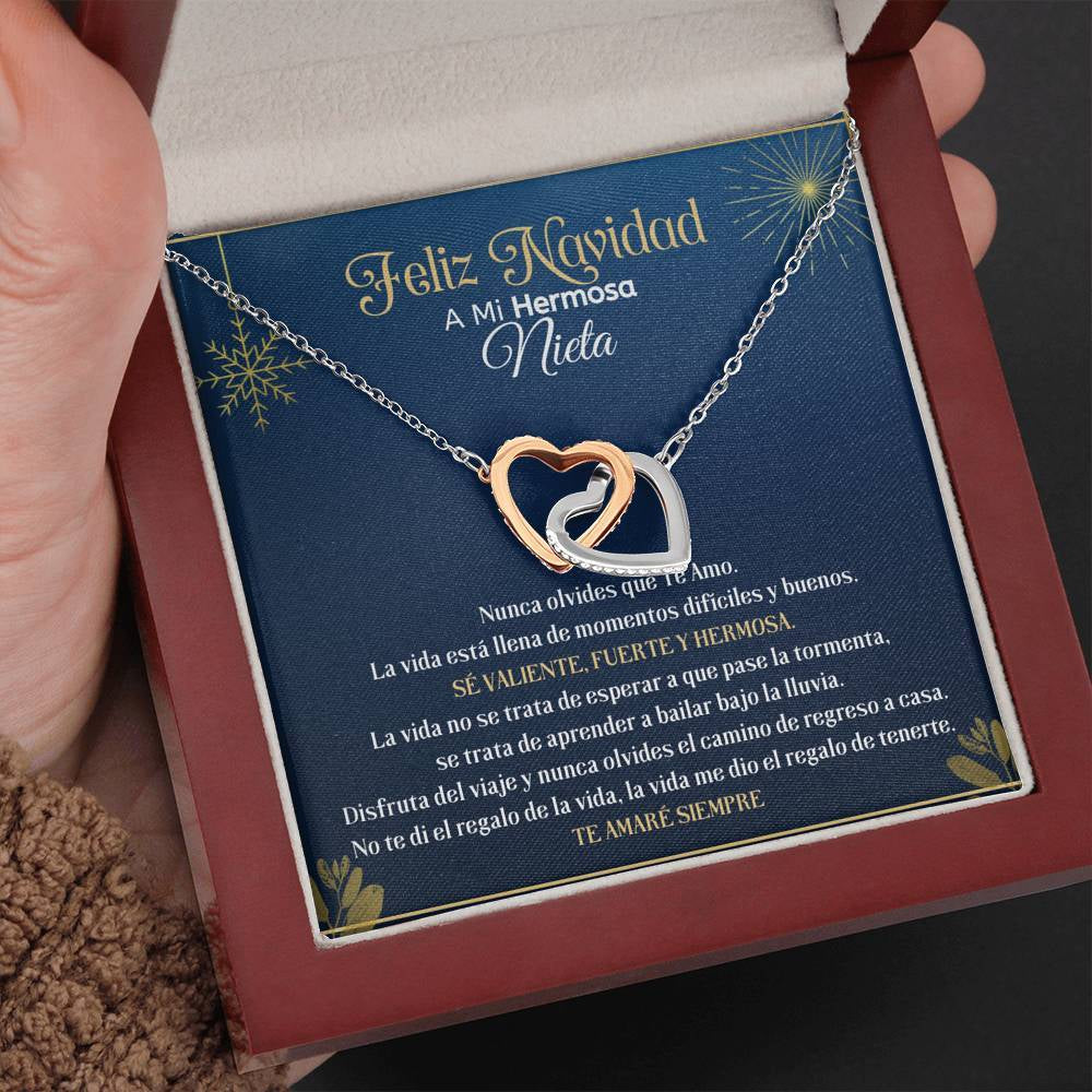 Feliz Navidad a Mi Hermosa Nieta - Collar Corazones Entrelazados